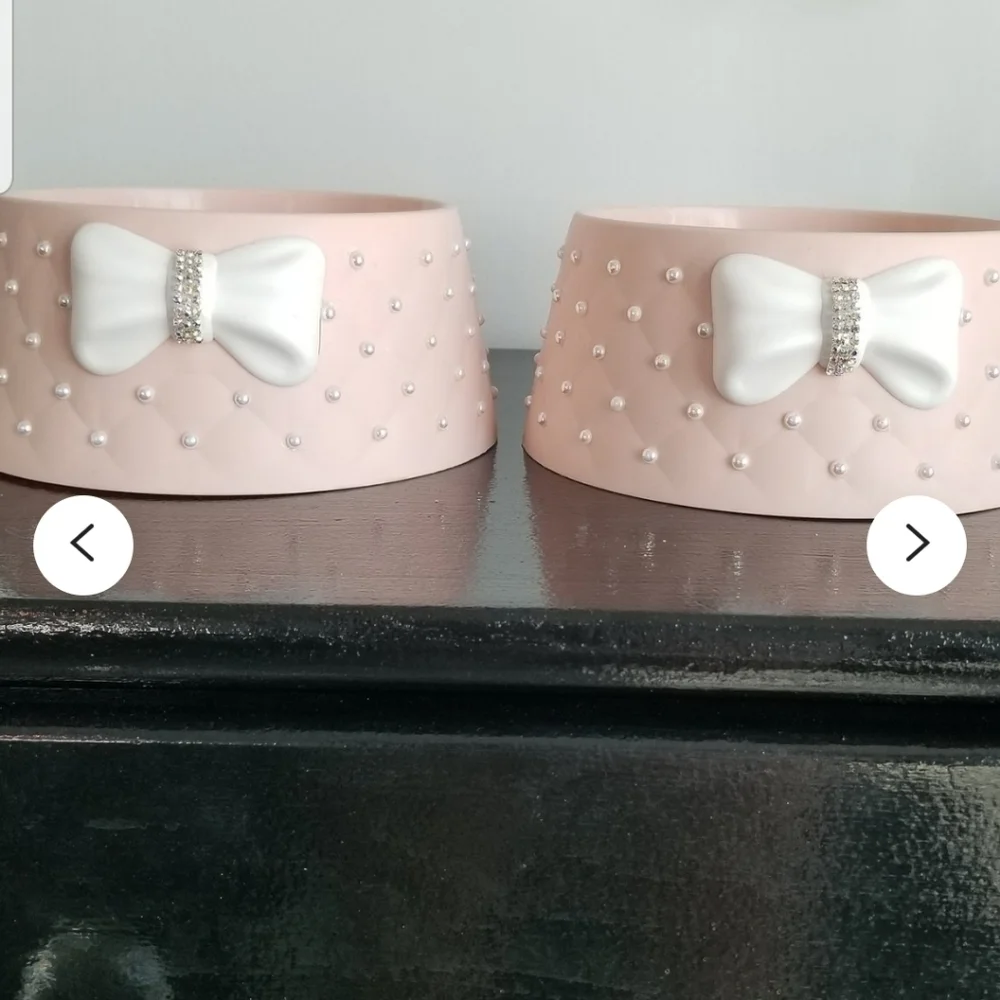 Pink bling pearl pet bowls